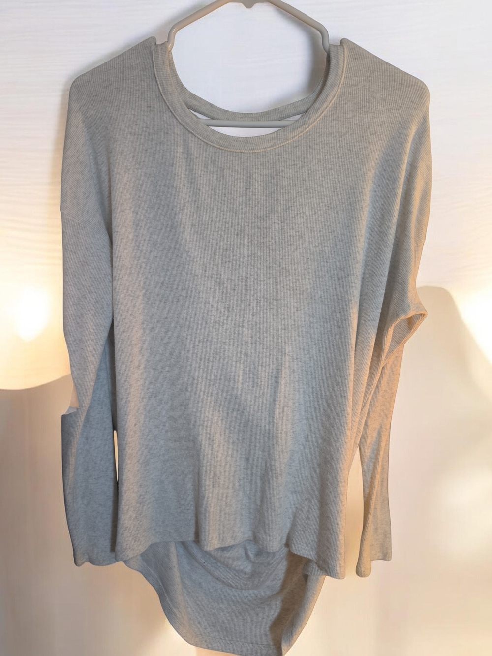 Light Gray Long Sleeve Women's Top - Soft Knit Layering Tee